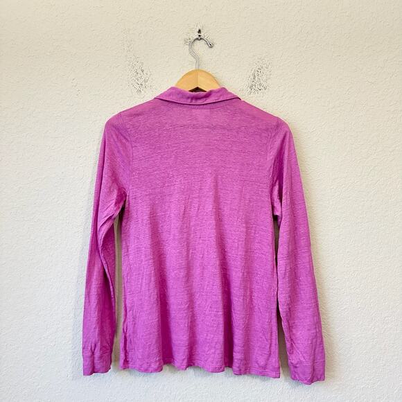 J. JILL Linen Essential Shirt Orchid Pink Button Up LS Knit Minimalist - Picture 2 of 11
